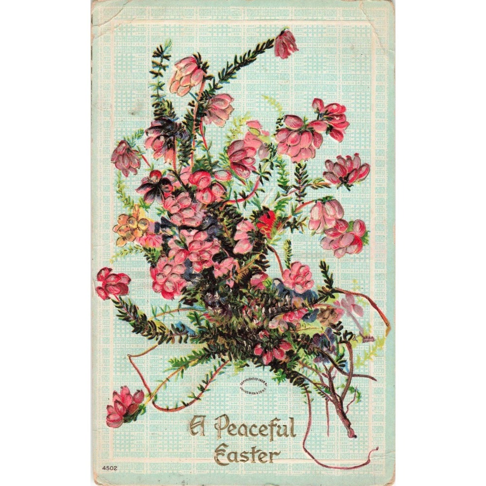 1908 Antique Easter Postcard RPPC Julius Bien Heather Embossed 4502 - Picture 1 of 2